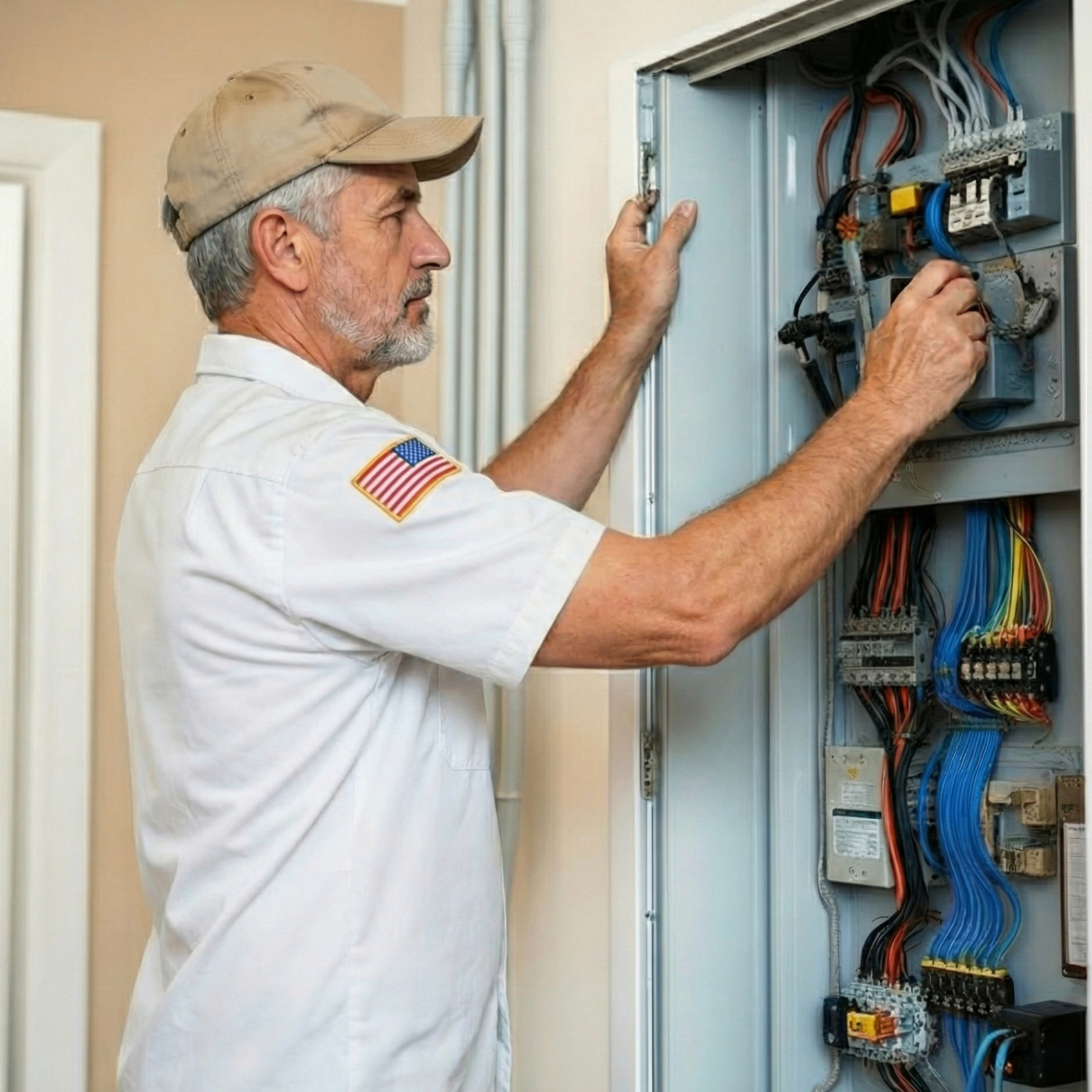 Licensed electrician performing electrical repairs and installations