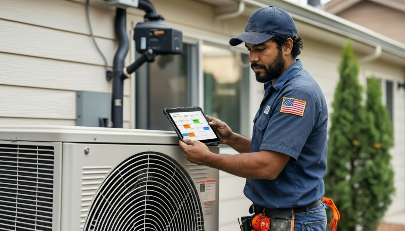 HVAC technician using Call Monkey field service software
