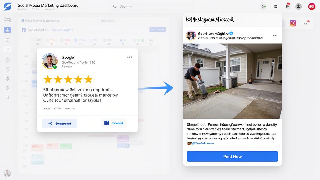 Social media dashboard turning 5-star reviews into professional social media posts
